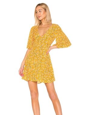 Minkpink Women’s Yellow Floral V-Neck Summer Dress